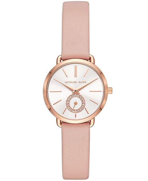 michael kors women's petite portia blush leather strap watch 28mm|Women's Petite Portia Luggage Leather Strap Watch 28mm.